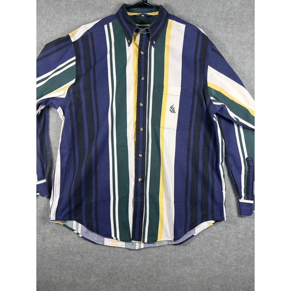VTG Nautica Classic Fit Button Down Shirt Striped Long‎ Sleeve Large Multicolor